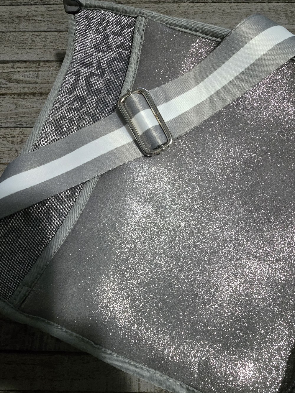 Jen & Co Silver Metallic Crossbody Bag with Adjustable Stripe Strap